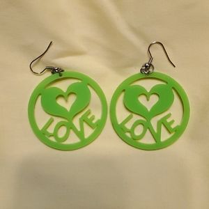 Heart/Love Lime-Green Plastic Earrings